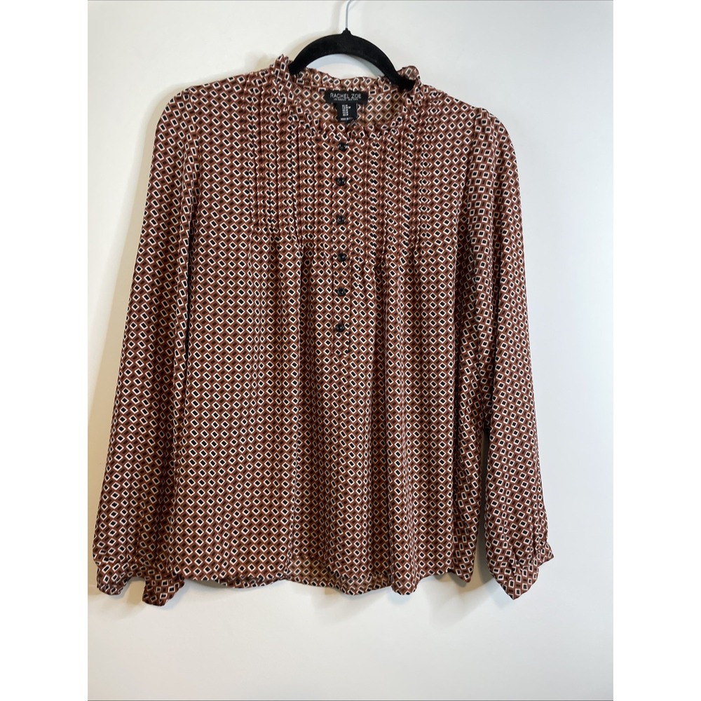 Rachel Zoe Size M‎ Rust Geometric Button Front Blouse Career Top